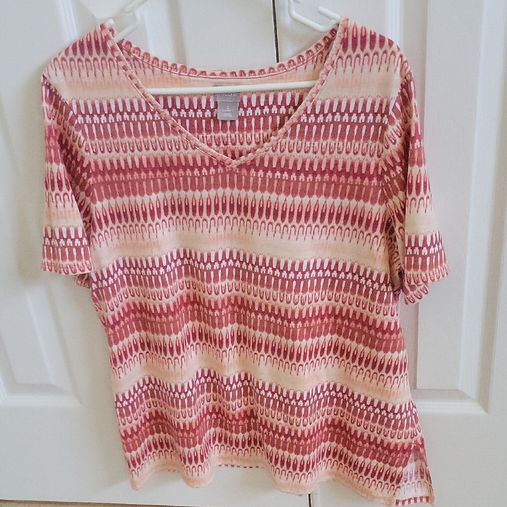Chico's Ladies, Size 2, Pink, Stylish Pink and Cream Women's Top